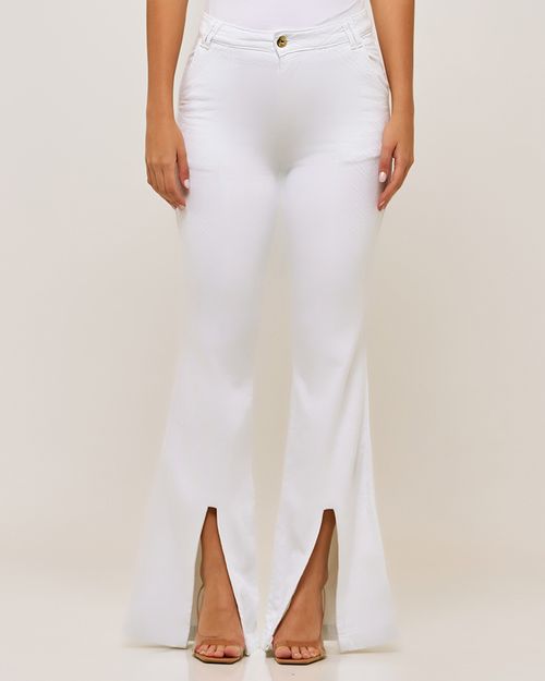 Calça Feminina Flare Branca Com Bordado - Dicollani DCF 10479C1